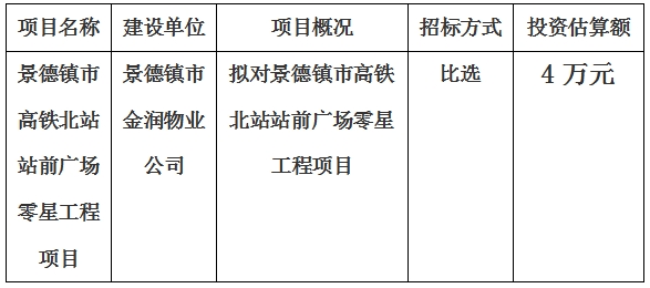 景德鎮(zhèn)市高鐵北站站前廣場零星工程項(xiàng)目計(jì)劃公告