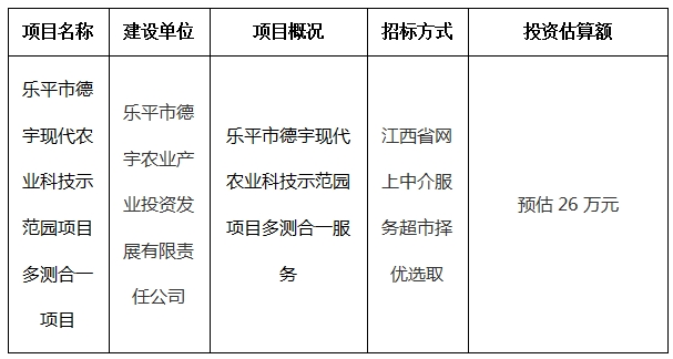 樂平市德宇現(xiàn)代農(nóng)業(yè)科技示范園項(xiàng)目多測(cè)合一項(xiàng)目計(jì)劃公告