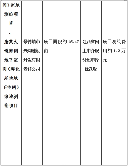 景德鎮(zhèn)市昌南新區(qū)LJ1-03-A01-1地塊、瓷都大道東側(cè)中渡口地下空間（格蘭云天大酒店地下空間）、光明大道北側(cè)利民路西側(cè)地下空間（青少年宮地下空間）、規(guī)劃二路北側(cè)地下空間地塊二（加速基地地下空間）、規(guī)劃二路北側(cè)地下空間地塊一（加速基地地下空間）、景德大道南側(cè)天寶橋西側(cè)地塊、景興大道東側(cè)如意路北側(cè)地下空間(社會公共服務(wù)