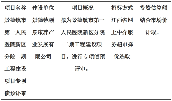 景德鎮(zhèn)市第一人民醫(yī)院新區(qū)分院二期工程建設(shè)項(xiàng)目專項(xiàng)債預(yù)評審計(jì)劃公告