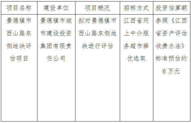 景德鎮(zhèn)市西山路東側(cè)地塊評估項目計劃公告