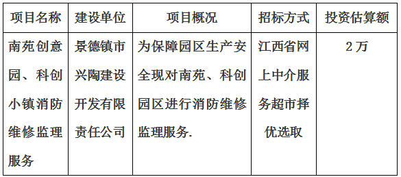 南苑、科創(chuàng)消防維修監(jiān)理服務(wù)項目計劃公告
