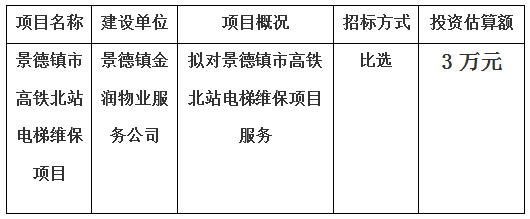 景德鎮(zhèn)市高鐵北站電梯維保項目計劃公告